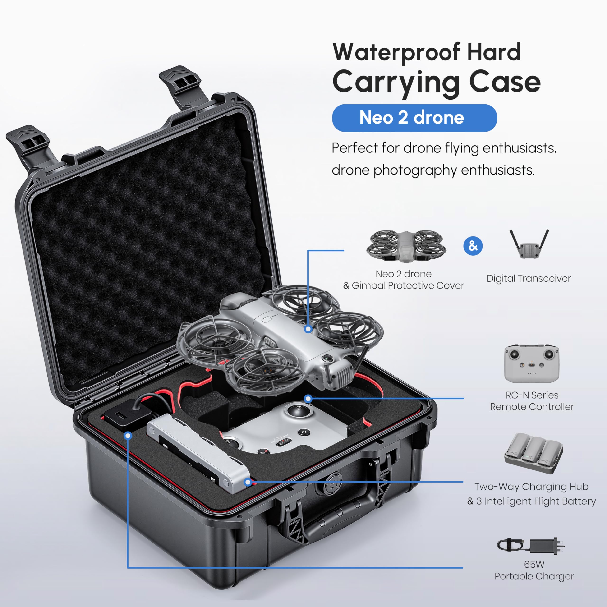 Drone Joystick Cover - NEO 2 Case,Waterproof Hard Carrying Case